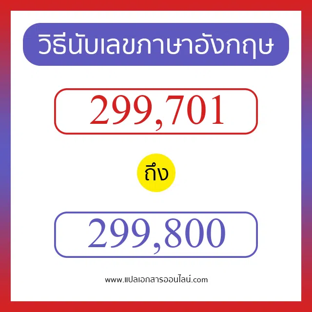 วิธีนับตัวเลขภาษาอังกฤษ 299701 ถึง 299800 เอาไว้คุยกับชาวต่างชาติ