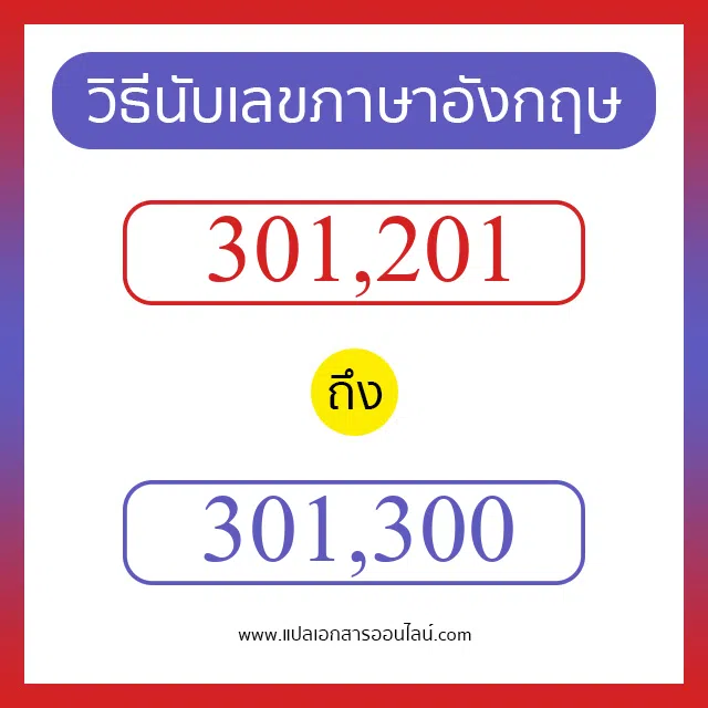 วิธีนับตัวเลขภาษาอังกฤษ 301201 ถึง 301300 เอาไว้คุยกับชาวต่างชาติ
