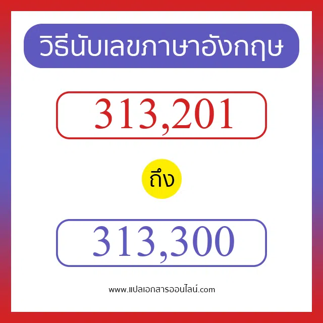วิธีนับตัวเลขภาษาอังกฤษ 313201 ถึง 313300 เอาไว้คุยกับชาวต่างชาติ