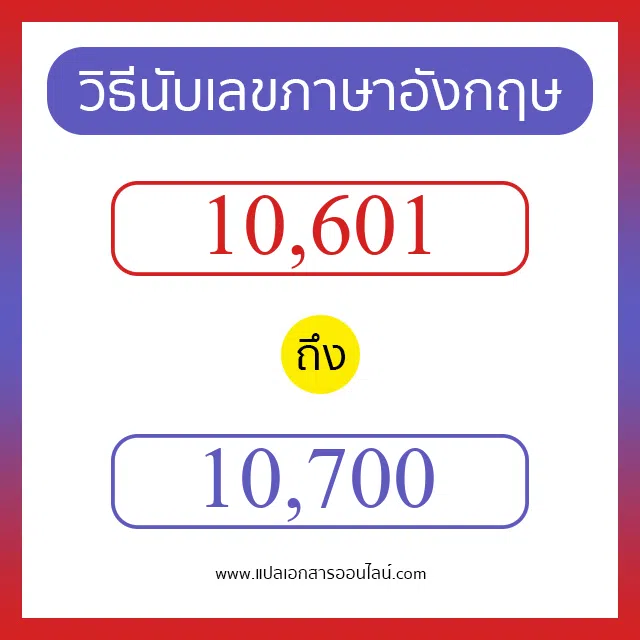 วิธีนับตัวเลขภาษาอังกฤษ 10601 ถึง 10700 เอาไว้คุยกับชาวต่างชาติ
