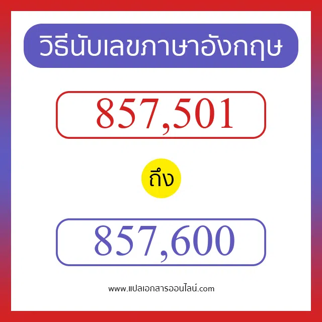 วิธีนับตัวเลขภาษาอังกฤษ 857501 ถึง 857600 เอาไว้คุยกับชาวต่างชาติ