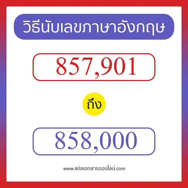 วิธีนับตัวเลขภาษาอังกฤษ 857901 ถึง 858000 เอาไว้คุยกับชาวต่างชาติ