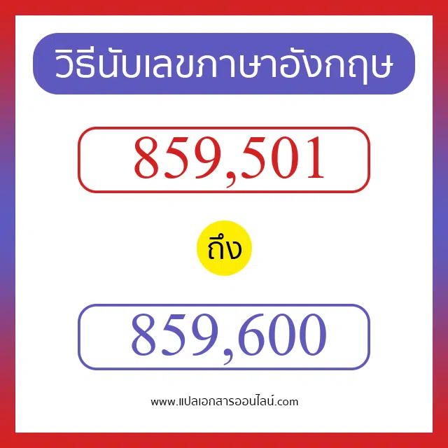 วิธีนับตัวเลขภาษาอังกฤษ 859501 ถึง 859600 เอาไว้คุยกับชาวต่างชาติ