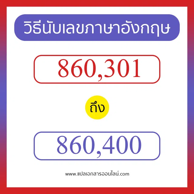 วิธีนับตัวเลขภาษาอังกฤษ 860301 ถึง 860400 เอาไว้คุยกับชาวต่างชาติ