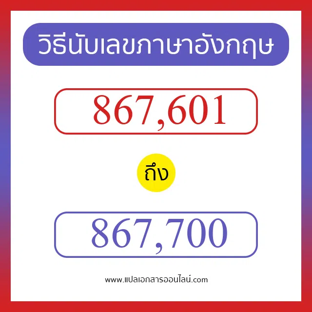 วิธีนับตัวเลขภาษาอังกฤษ 867601 ถึง 867700 เอาไว้คุยกับชาวต่างชาติ