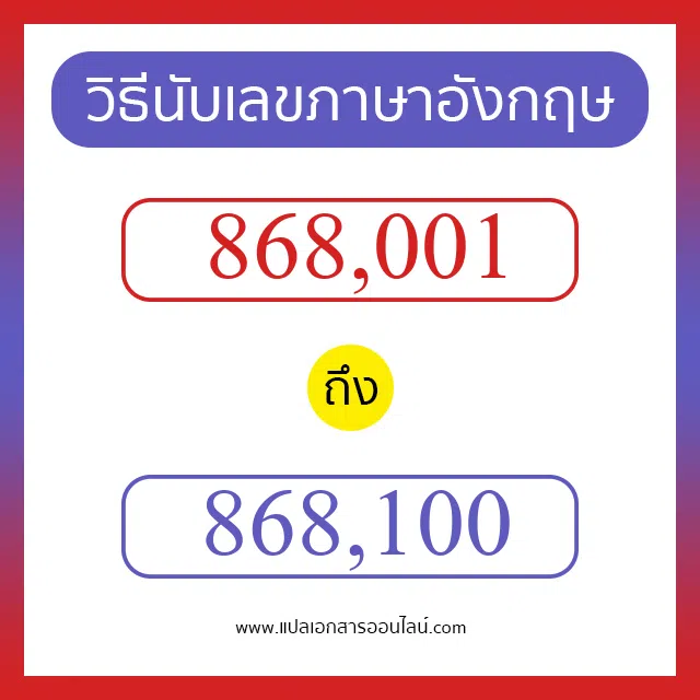 วิธีนับตัวเลขภาษาอังกฤษ 868001 ถึง 868100 เอาไว้คุยกับชาวต่างชาติ