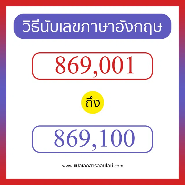 วิธีนับตัวเลขภาษาอังกฤษ 869001 ถึง 869100 เอาไว้คุยกับชาวต่างชาติ