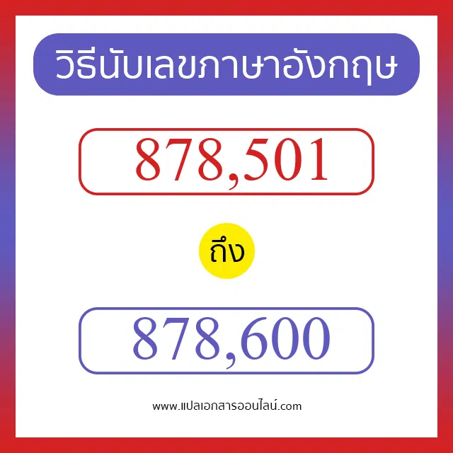 วิธีนับตัวเลขภาษาอังกฤษ 878501 ถึง 878600 เอาไว้คุยกับชาวต่างชาติ