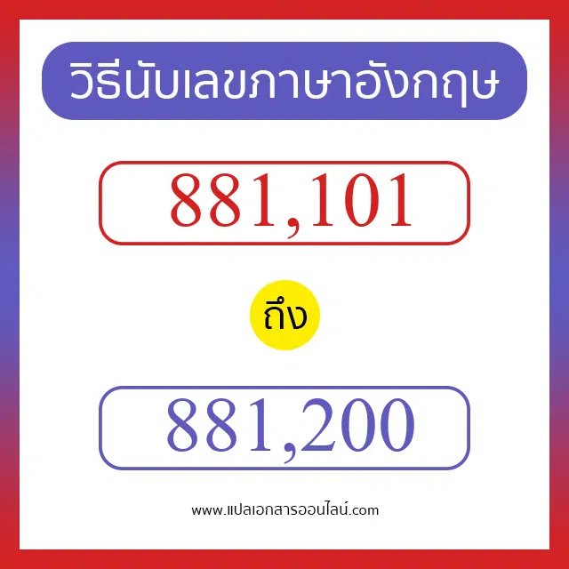 วิธีนับตัวเลขภาษาอังกฤษ 881101 ถึง 881200 เอาไว้คุยกับชาวต่างชาติ