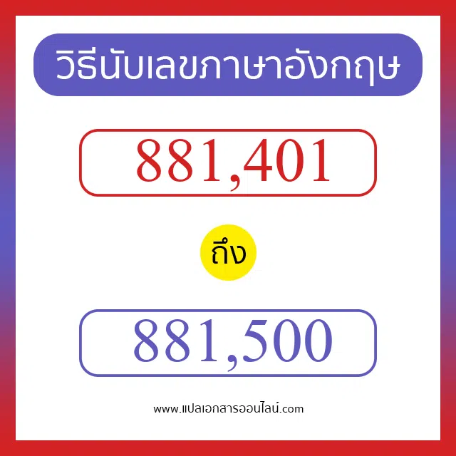 วิธีนับตัวเลขภาษาอังกฤษ 881401 ถึง 881500 เอาไว้คุยกับชาวต่างชาติ