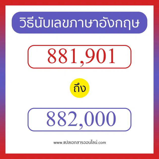 วิธีนับตัวเลขภาษาอังกฤษ 881901 ถึง 882000 เอาไว้คุยกับชาวต่างชาติ