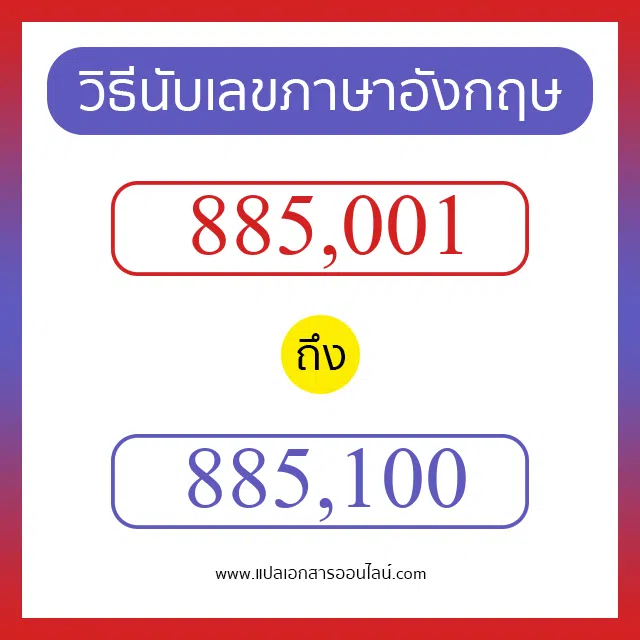 วิธีนับตัวเลขภาษาอังกฤษ 885001 ถึง 885100 เอาไว้คุยกับชาวต่างชาติ