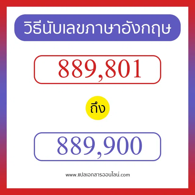 วิธีนับตัวเลขภาษาอังกฤษ 889801 ถึง 889900 เอาไว้คุยกับชาวต่างชาติ