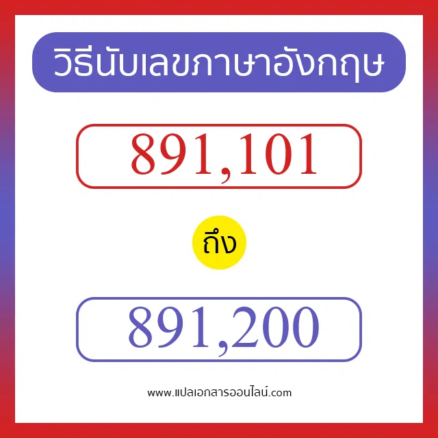 วิธีนับตัวเลขภาษาอังกฤษ 891101 ถึง 891200 เอาไว้คุยกับชาวต่างชาติ