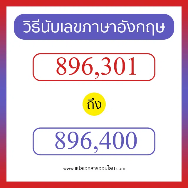 วิธีนับตัวเลขภาษาอังกฤษ 896301 ถึง 896400 เอาไว้คุยกับชาวต่างชาติ