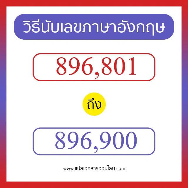 วิธีนับตัวเลขภาษาอังกฤษ 896801 ถึง 896900 เอาไว้คุยกับชาวต่างชาติ