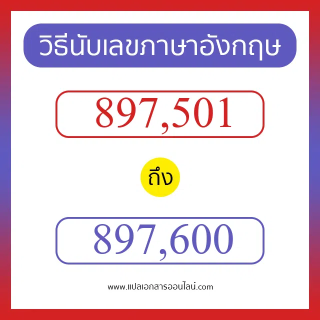 วิธีนับตัวเลขภาษาอังกฤษ 897501 ถึง 897600 เอาไว้คุยกับชาวต่างชาติ