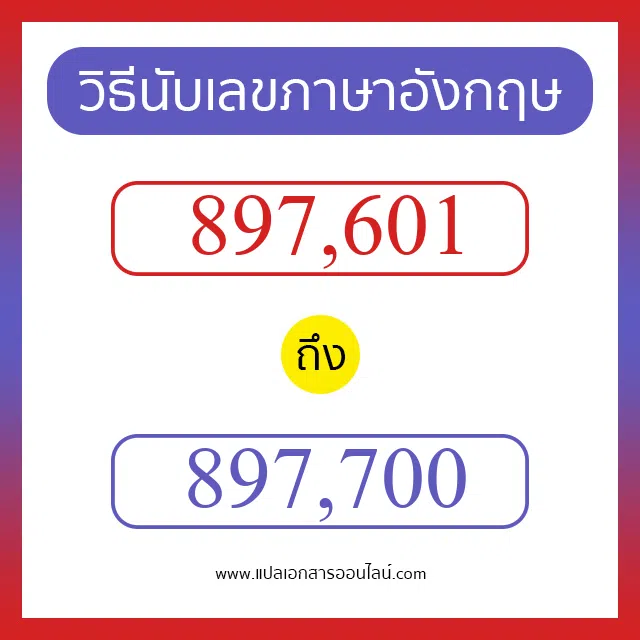 วิธีนับตัวเลขภาษาอังกฤษ 897601 ถึง 897700 เอาไว้คุยกับชาวต่างชาติ