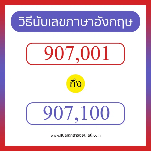 วิธีนับตัวเลขภาษาอังกฤษ 907001 ถึง 907100 เอาไว้คุยกับชาวต่างชาติ
