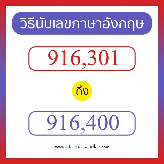 วิธีนับตัวเลขภาษาอังกฤษ 916301 ถึง 916400 เอาไว้คุยกับชาวต่างชาติ