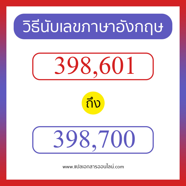 วิธีนับตัวเลขภาษาอังกฤษ 398601 ถึง 398700 เอาไว้คุยกับชาวต่างชาติ